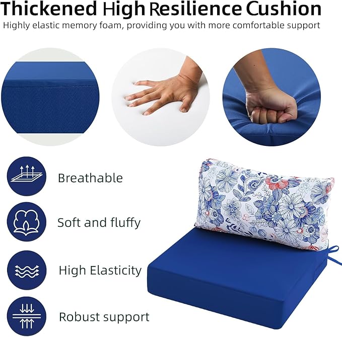 Outdoor Cushions for Patio Furniture, Outdoor Seat and Back Cushion, Waterproof Hampton Bay Deep Seat Replacement Couch Cushions for Lawn Garden, 26.5x26.5 Inch