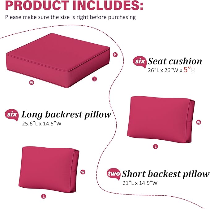 Outdoor Furniture Replacement Cushions, 5" Foam Foam High-Density, Fits 6-seat Sectional Rattan Conversation Set, 14 Piece Patio Water-Resistant Replacement Sofa Cushions, Liner&Cover