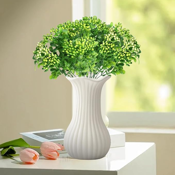 ‌Artificial Fall Berries & Flowers - Lifelike Faux Plants with Mini Red Berries, UV Resistant Fake Greenery for Outdoors,Thanksgiving Decor, Porch & Home Decor, Farmhouse Autumn Décor (Green)