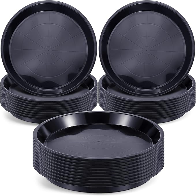 Sawysine 30 Pack Plastic Plant Saucer Round Drip Trays Black Flower Pot Saucers Thick Plant Dish Sturdy Water Tray Heavy Drainage Potted Container for Indoor Outdoor Garden (12 Inches)
