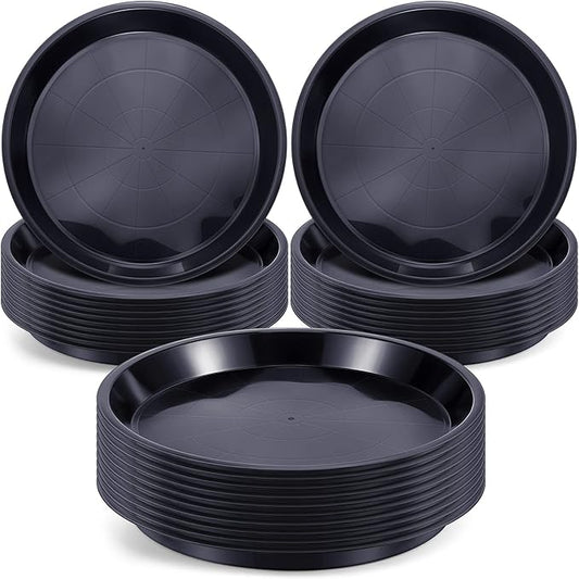 Sawysine 30 Pack Plastic Plant Saucer Round Drip Trays Black Flower Pot Saucers Thick Plant Dish Sturdy Water Tray Heavy Drainage Potted Container for Indoor Outdoor Garden (12 Inches)