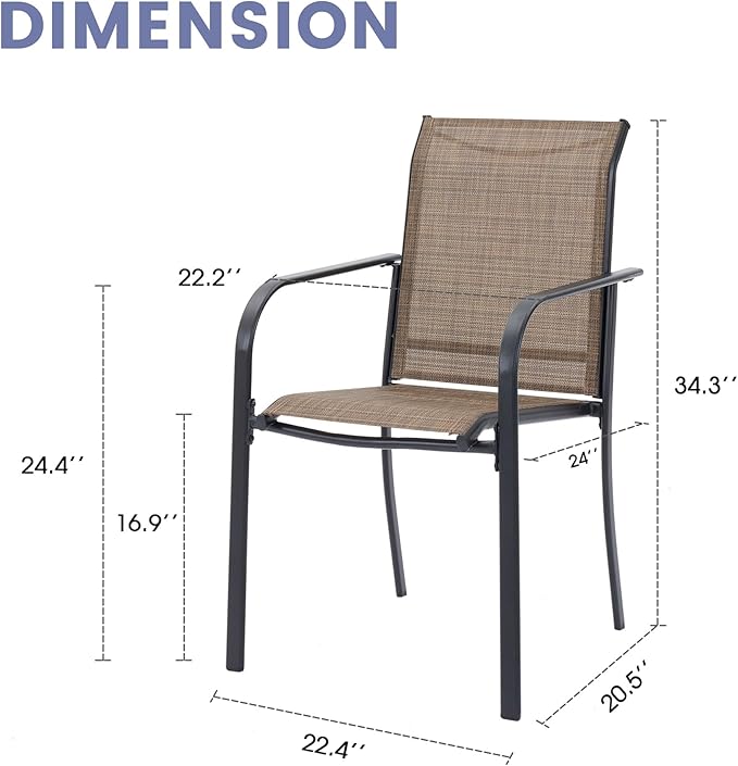 VICLLAX Patio Stackable Dining Chairs Set for 8, Outdoor Sling Chairs with Metal Frame for Front Porch Balcony Backyard Garden and Deck, Brown