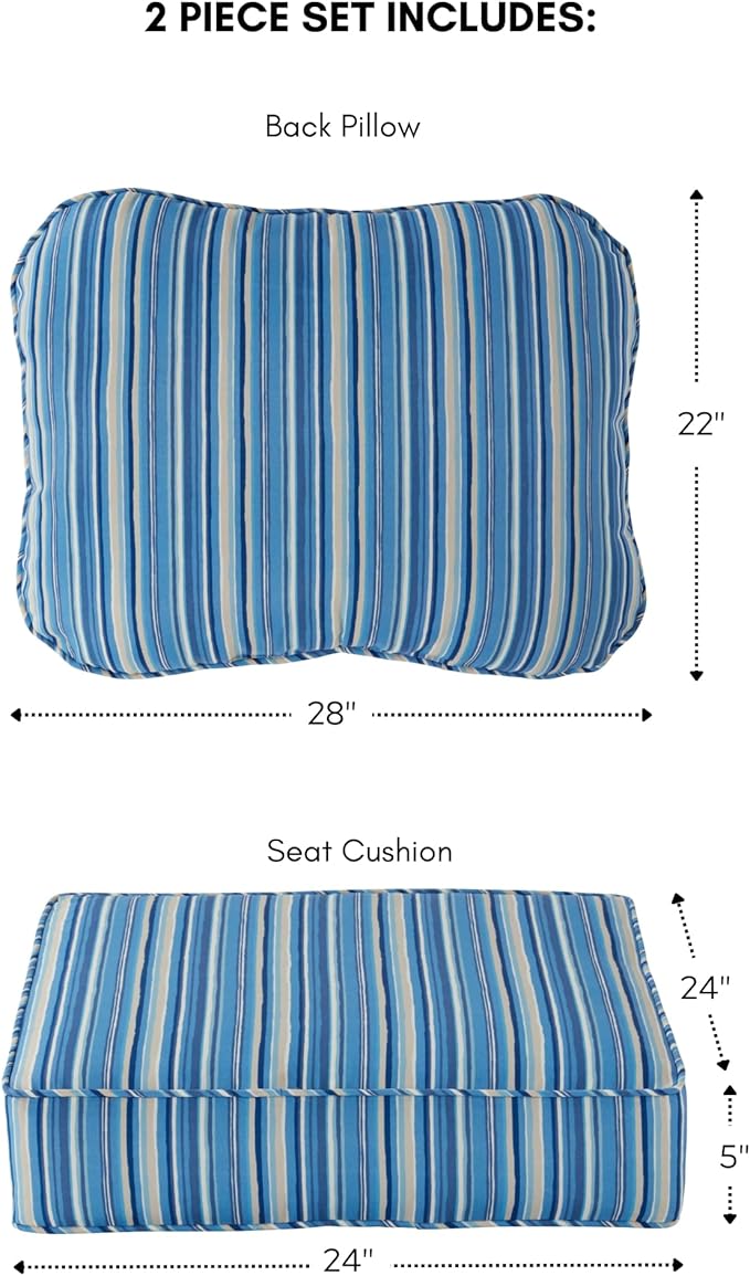 Greendale Home Fashions 2-Piece Outdoor Deep Seat Cushion Set, Steel Blue Stripe