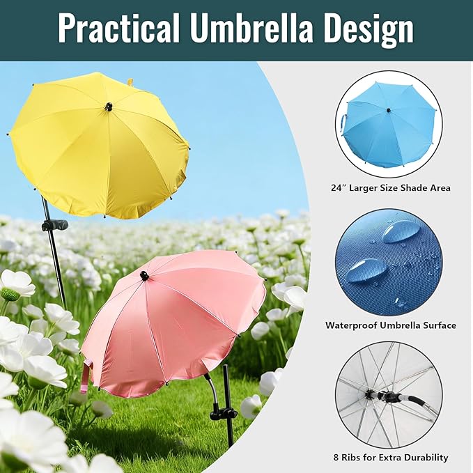 3 Pack Plant Umbrellas for Outdoor Plants, 24" Larger Flower Umbrella with Continuously Adjustable Height & Angle, Shade for Plants, 54" Higher Plant Umbrella for Potted Plants, Flowers, Garden Beds