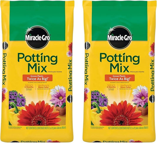 Miracle-Gro 2 Pack Potting Soil Mix for Container Plants, Flowers, Vegetables, Shrubs, Annuals, and Perennials, Feeds for Up to 6 Months, 2 Cu Ft
