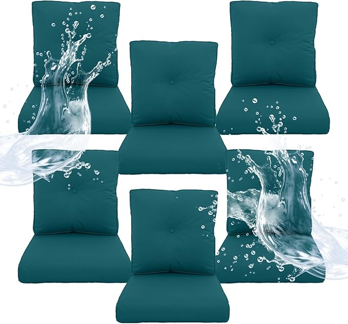 Outdoor Chair Cushions 6 Sets - 22 * 24" Patio Furniture Cushion with Removable Cover, 28D High Density Sponge Filling Outdoor Patio Cushion for Chair, Rocker, Sofa and Loveseat - Turquoise