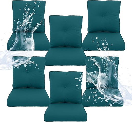 Outdoor Chair Cushions 6 Sets - 22 * 24" Patio Furniture Cushion with Removable Cover, 28D High Density Sponge Filling Outdoor Patio Cushion for Chair, Rocker, Sofa and Loveseat - Turquoise