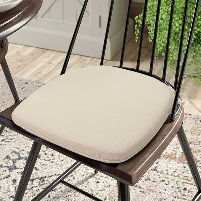 Magpie Fabrics Outdoor/Indoor 17"x16"x2" Chair Cushions with Ties Set of 4, Waterproof All Weather U-Shape Seat Pads Decoration for Patio Garden Furniture Home Office (Olefin Beige)