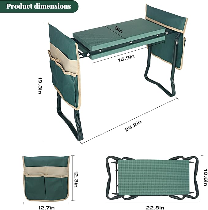Upgraded Garden Kneeler and Seat with Thicken & Widen Soft Kneeling Pad,Heavy Duty Gardening bench kneeler and seat Foldable Gardening Stool with 2 Tool Pouches，Gifts for Women, Seniors, Mom & Dad
