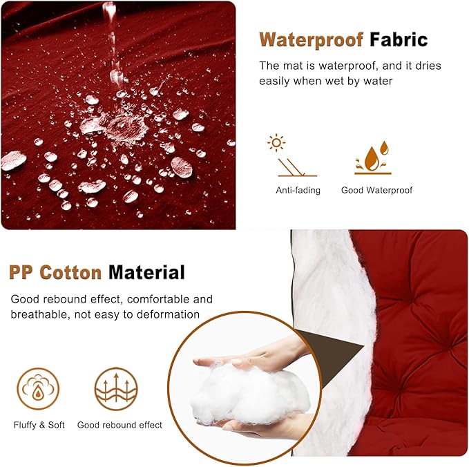 2-3 Seat Swing Replacement Cushion, Outdoor Bench Cushions with Backrest Thicken 4", Patio Furniture Garden Porch Loveseat Glider Pad Anti-Fading Waterproof (Red, 40x40in)