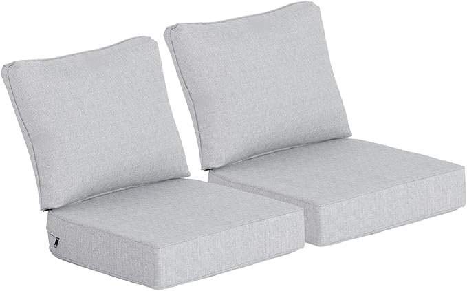 24x24 Inch Outdoor Deep Seat Cushions Set of 2,Thick High-Density Foam, Water-Resistant, Piped Edges & YKK Hidden Zipper for Patio Furniture,Stone Gray