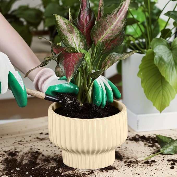 OXART Ceramic Pots for Plants, 7.7 Inch Round Plant Pot with Drainage Hole, Modern Outdoor Flower Pots Home Garden Decorative Planters for House Plants Indoor Planters (Yellow)