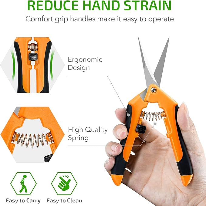 iPower 6.5 Inch Gardening Scissors Hand Pruner Pruning Shear with Straight Stainless Steel Blades, Orange, 1-Pack