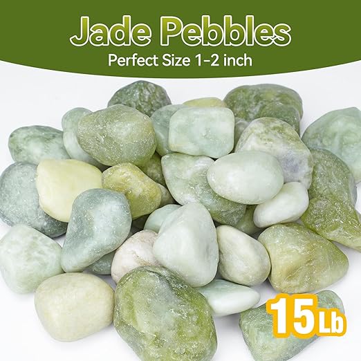 15 lbs Jade Pebbles for Indoor Plants, 1-2 Inch Polished River Rocks, Decorative Garden Rocks Outdoor Landscaping, Large Natural Stone for Walkways, Yard, Vases, Crafts