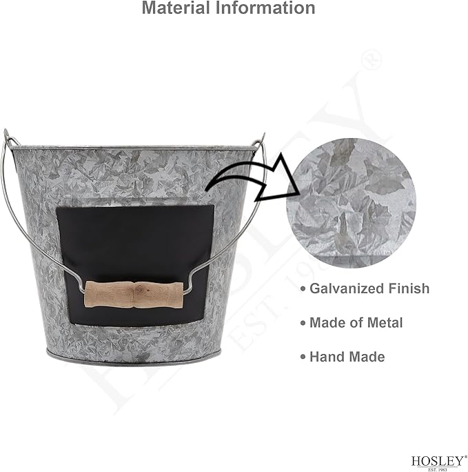 Hosley Galvanized Metal Chalkboard Bucket with Wooden Handle 7 Inch Dia – Set of 8 Rustic Farmhouse Floral Planter, Ideal for Home Décor, Office, Party, Wedding, Indoor, Outdoor or Tabletop Décor