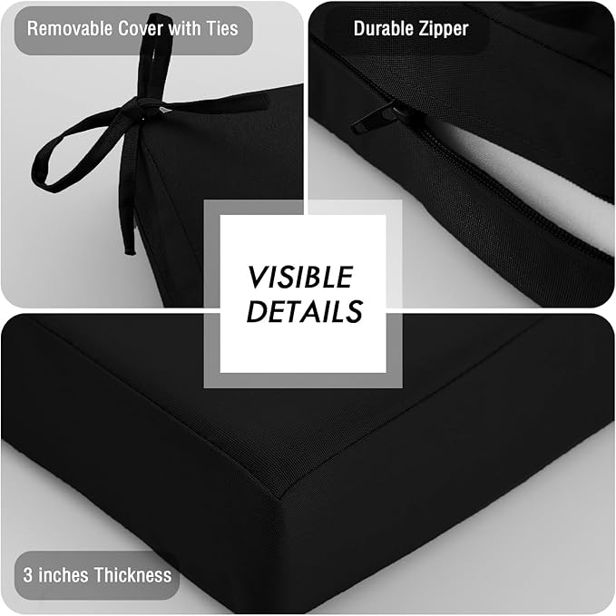 idee-home Outdoor Bench Cushion Waterproof, Bench Cushions for Outdoor Furniture, Patio Porch Swing Replacement Seat Pad with Ties for Garden Backyard, 36 x 18 Inch Black