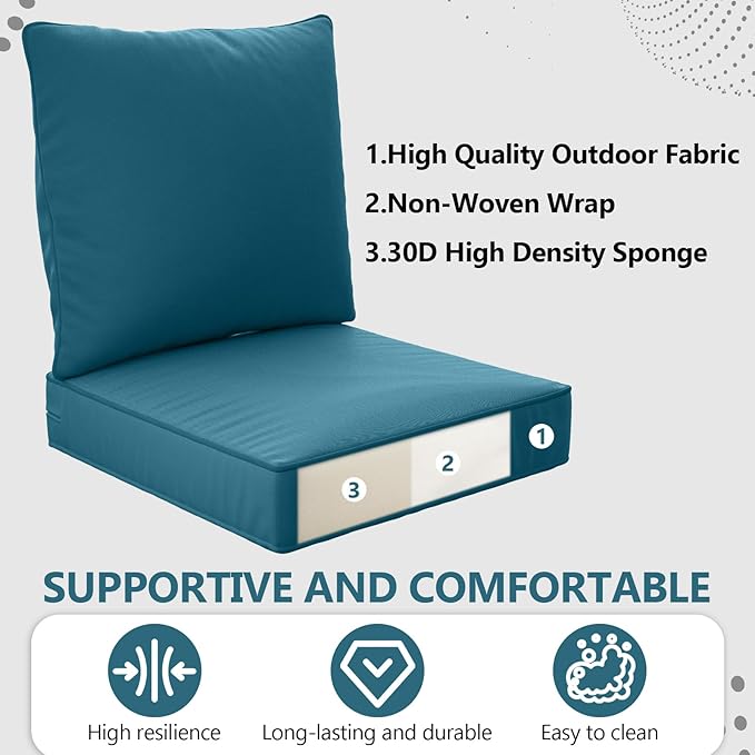22" x 22" x 6" Outdoor Deep Seat Cushions - Waterproof & Fade Resistant Patio Furniture Replacement Cushions, Non-Slip Outdoor Cushions Fit Loveseats, Couches, Chairs, and Sofas