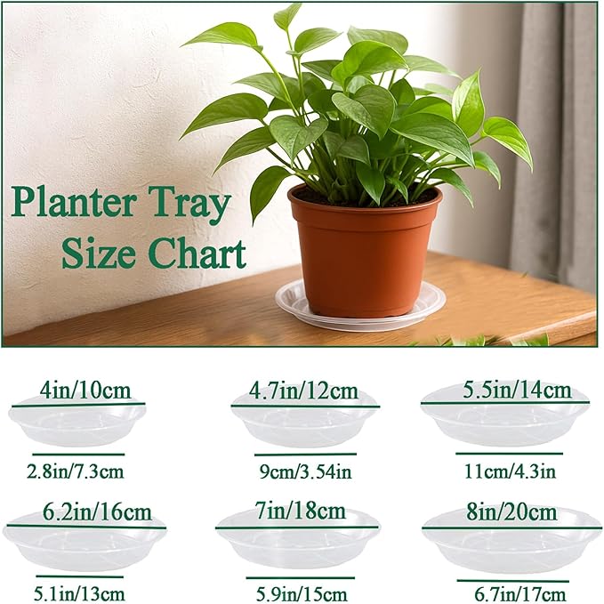 30 Pack Plant Saucer 4/5/6 Inches Plant Trays for Pots Plastic Round Drip Trays Flower Pot Saucers Black Planter Water Tray Plant Drainage Tray, Clear