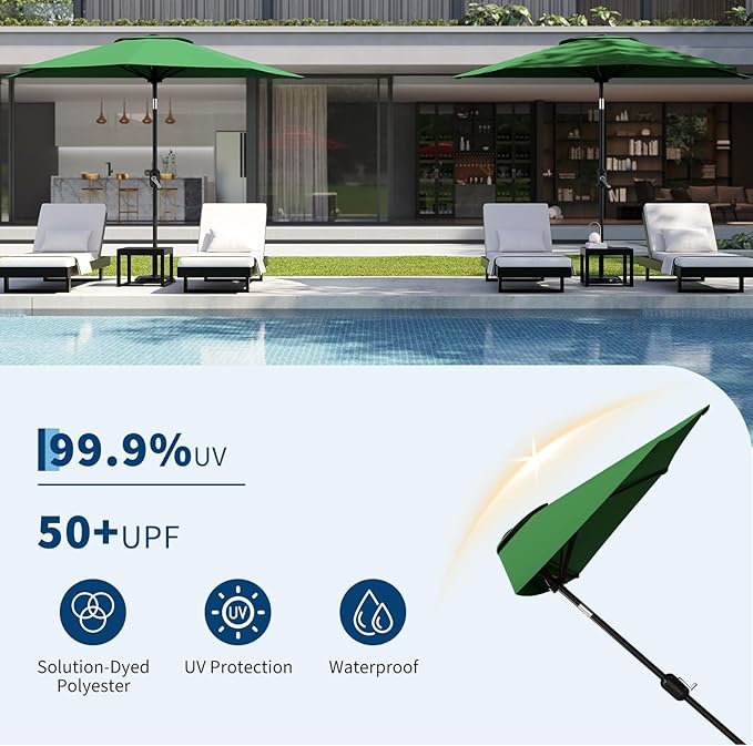 Garvee Patio Umbrella 9FT - Half Umbrella Outdoor with Smooth Crank Lift, Outdoor Shade Canopy for Patio, Backyard, Garden, Deck, Balcony -Dark Green