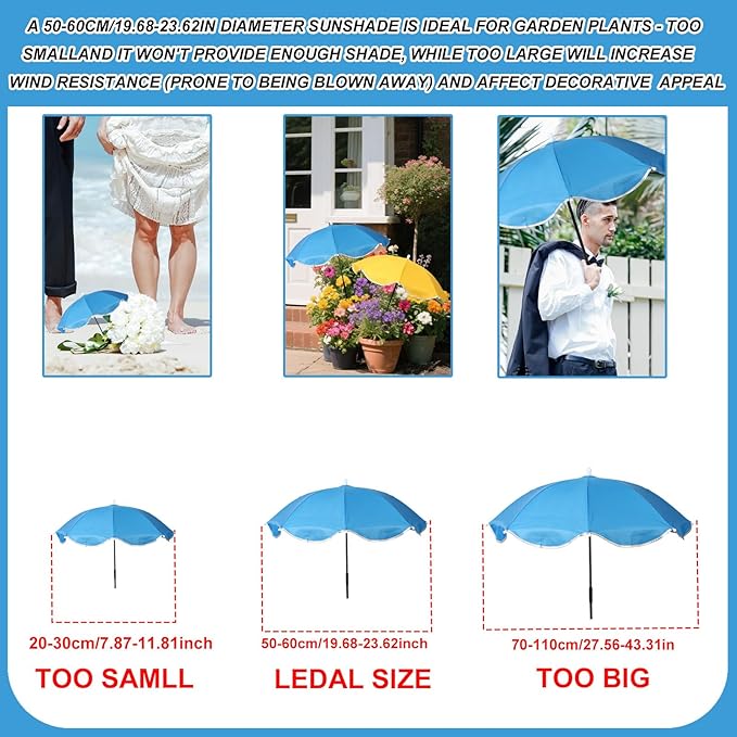 2pcs Adjustable Plant Umbrellas, Waterproof Garden Parasols with Metal Poles & H-Shaped Stakes Outdoor Sun Shade Cover for Potted Plants Flowers Vegetables