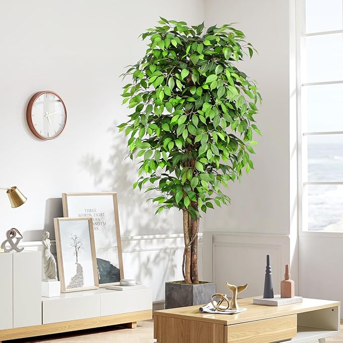 7ft Large Ficus Artificial Trees with Natural Curved Trunks, 84" Tall Lush Faux Tree for Home Decor Indoor, Green Lifelike Fake Ficus Tree Artificial Plants in Pot