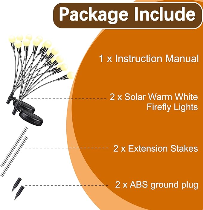 Flickering Solar Lights Outdoor, Firefly Fairy Lights Waterproof, 2Pack Warm White 16LED Solar Flowers for Garden, Yard, Decorative Landscape
