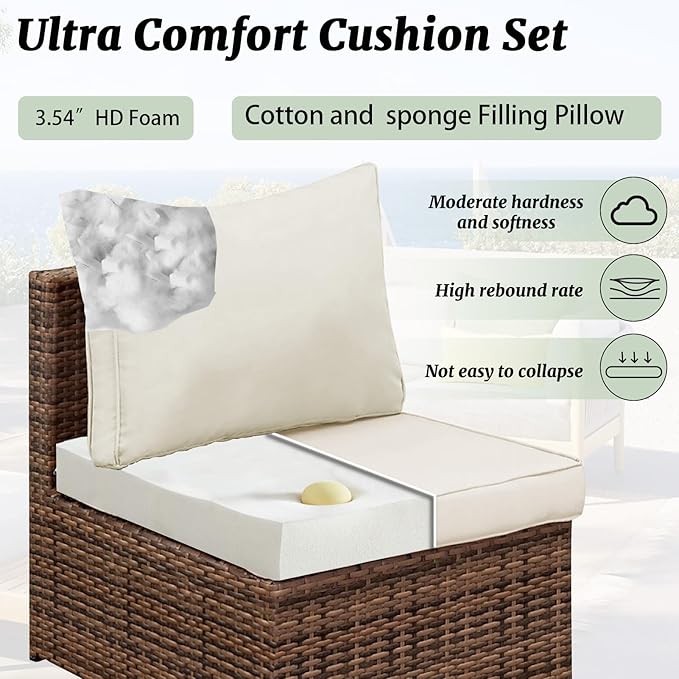 Outdoor Sectional Cushions Replacement Set, 26x26in Patio Furniture Cushions, 14 Pieces Waterproof Outdoor Couch Cushion for 6 Seat Wicker Conversation (Khaki 15" Height)