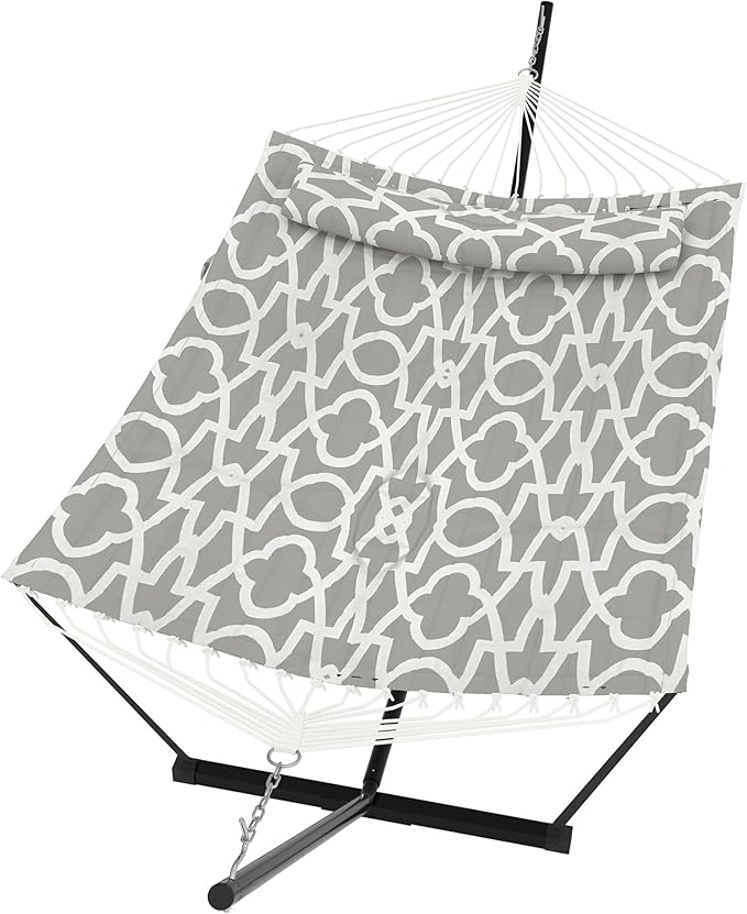 GarveeLife 2 Person Double Hammock with Stand and Pillow - 450 Lbs Capacity Heavy Duty Hammock with Balance Rope, Large Outdoor Hammock for Patio Backyard Poolside