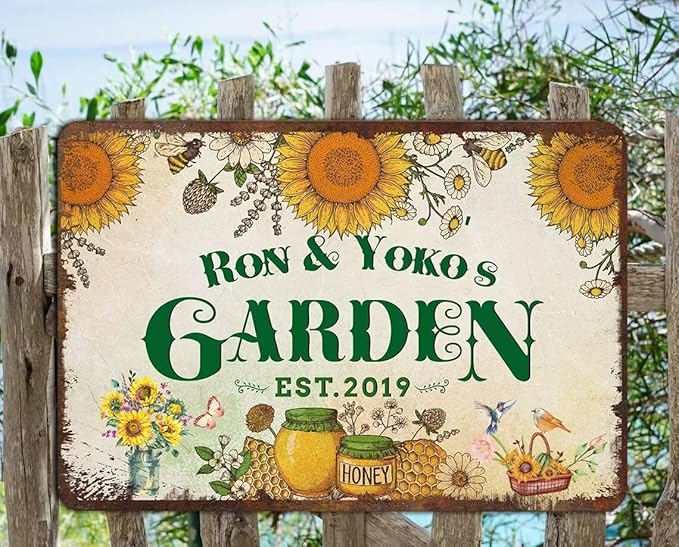 Personalized Metal Signs with Name Made in USA Custom Vintage Garden Sign Waterproof Vintage Decorative Metal Print for Wall Decor Customized Home Garden Ideas Gifts Artwork Prints for Yard Ourdoor