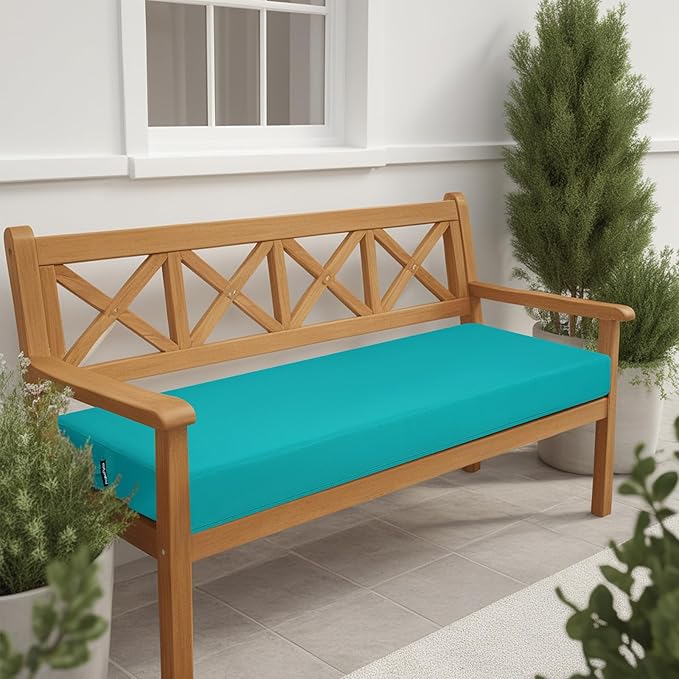 idee-home Outdoor Bench Cushion Waterproof, Bench Cushions for Outdoor Furniture, Patio Porch Swing Replacement Seat Pad with Ties for Garden Backyard, 42 x 18 Inch Peacock Blue