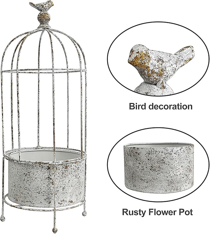 Rustic Iron Birdcage Planter Stand Vintage Metal Planter Holder Distressed Decorative Flower Pot with Latch Lock Closure for Climbing Plants Garden Patio Balcony Outdoor Indoor Decor (styel#2)