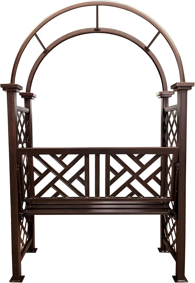 Oakland Living Bronze Aluminum Garden Arbor Arch with 2-Seater Bench