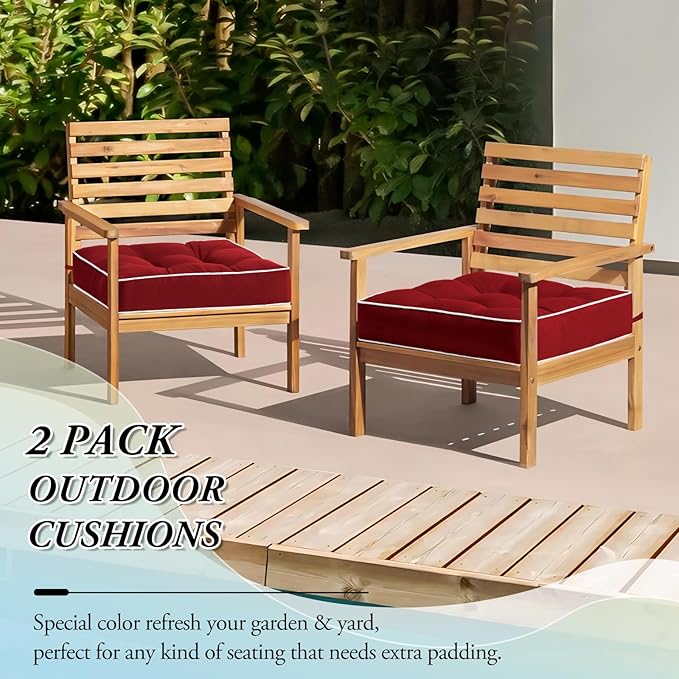 Wellsin Outdoor Chair Cushions Set of 2, Patio Cushions for Outdoor Furniture, Tufted Waterproof Outdoor Chair Pads, 19 x 19 Inch, Burgundy