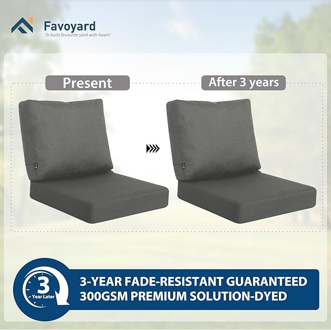 Favoyard Deep Seat Patio Cushions 19 × 19 inch Rainproof & Fadeness Furniture Cushion Set for Outdoor Chair Couch with Polyester-Linen Fabric & Removable Cover, Hidden Zipper and Adjustment Staps