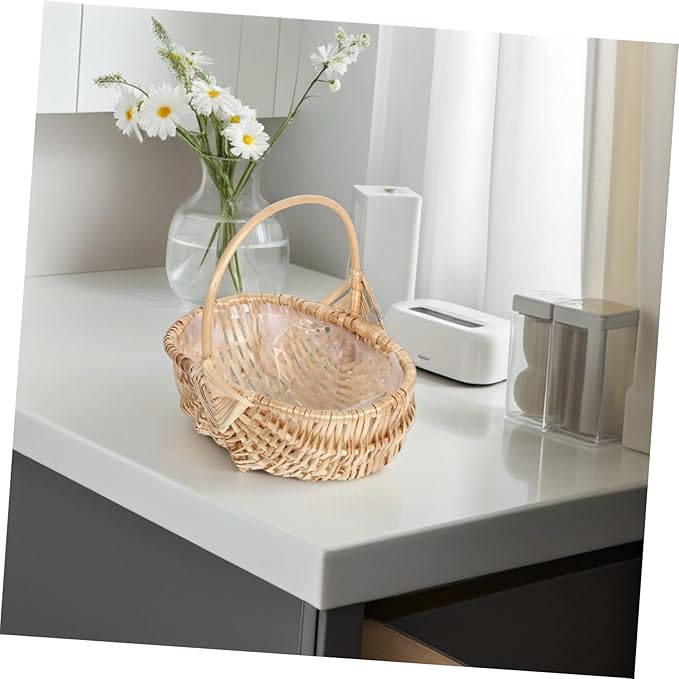 Milisten Vintage Wicker Picnic Basket with Handle Handwoven Flower Holder for Arrangements and Fruit Storage Multi-Functional Outdoor Accessory for Picnics and Garden Parties