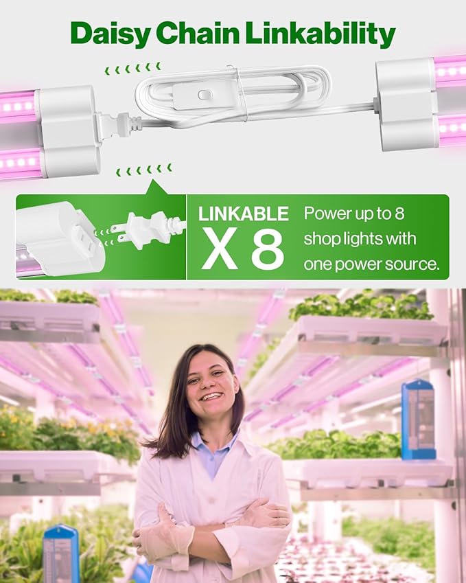 Sunco 2ft Grow Light LED, 20W, Full Spectrum, for Seed Starting, Seedling, Indoor Plants, Plug in Suspended Fixture, Link Up to 8, Inline Switch, ETL 2 Pack.