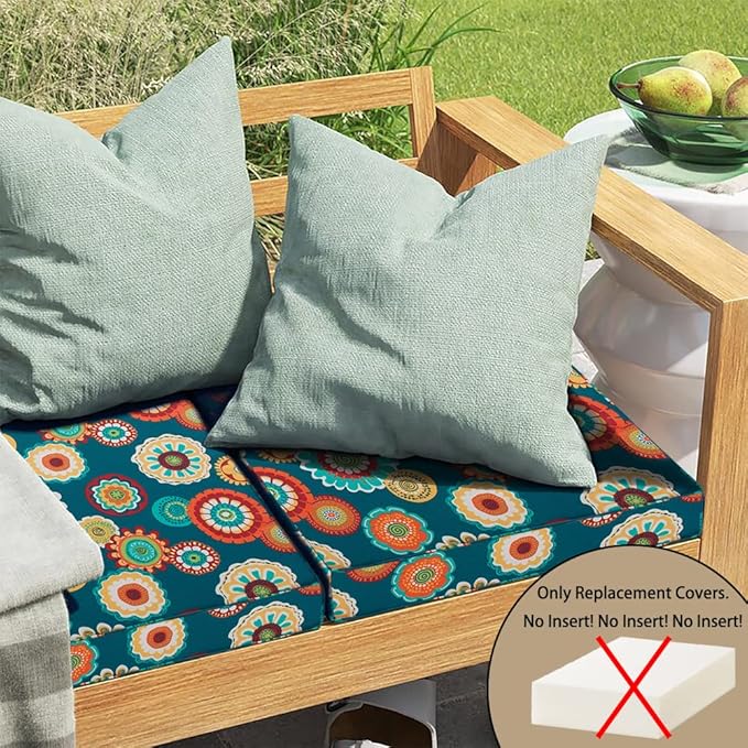 Magpie Fabrics Indoor Outdoor Cushion Cover Replacement 2 Pack, NO Insert! Water Repellent Slipcover with Ties Decor for Patio Garden Chair Sofa Bench Wicker(Floral Green, 24x24x4 Inch)