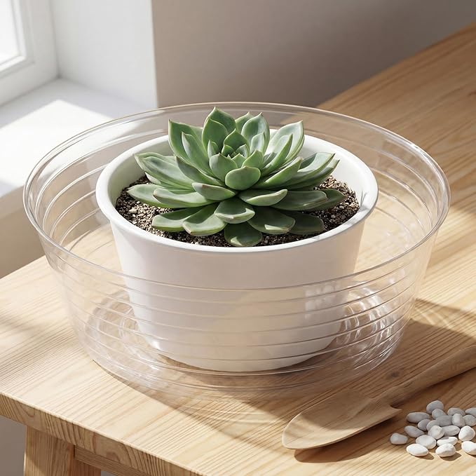 Hoolerry 15 Pcs Plastic Plant Saucer Clear Deep Drip Tray Thickened Clear Plant Saucers Trays for Pots Deep Drip Trays for Home Garden Indoor and Outdoor Potted (14 Inch)