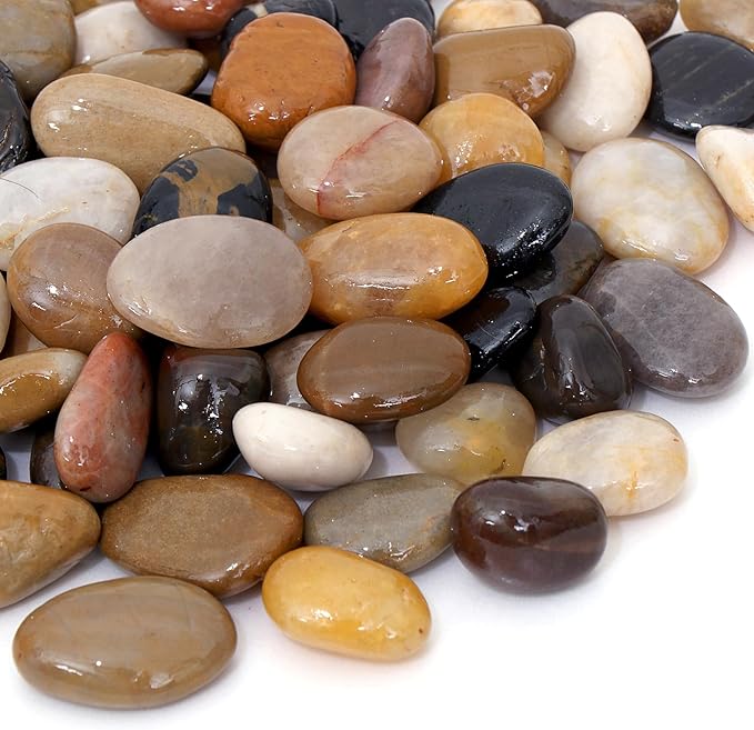 Calofulston 10LB River Rocks for Plants, Decorative Polished Stones for Garden Landscaping, Planters, Indoor and Outdoor Decor, Mixed Color, 1-1 3/4 Inch