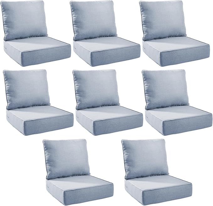 Outdoor Cushion Set for Furniture Patio Furniture, UV Resistant, Water Resistant - 6 Inch Thick Foam Garden Cushions– 24x24 Inch Patio Seat Covers for Chair/Sofa/Couch | Baby Blue | 8-Pack |
