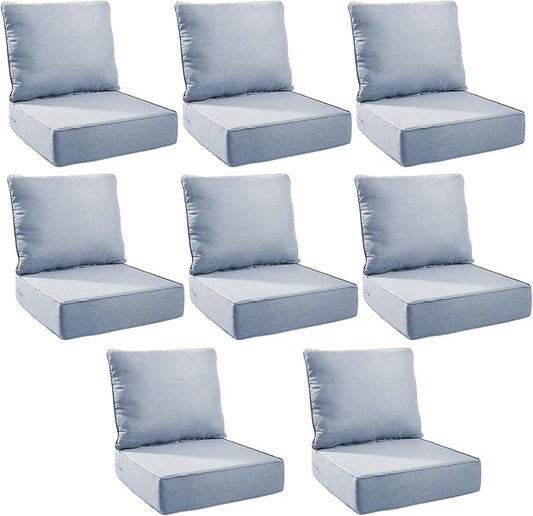 Outdoor Cushion Set for Furniture Patio Furniture, UV Resistant, Water Resistant - 6 Inch Thick Foam Garden Cushions– 24x24 Inch Patio Seat Covers for Chair/Sofa/Couch | Baby Blue | 8-Pack |