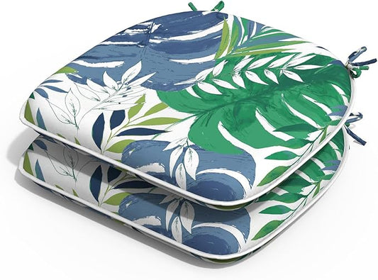 Outdoor Chair Cushions Set of 2, Water Resistant Patio Chair Pads with Ties, Seat Cushions for Home Garden Furniture Decoration, 16"x17", Islamorada Blue Green