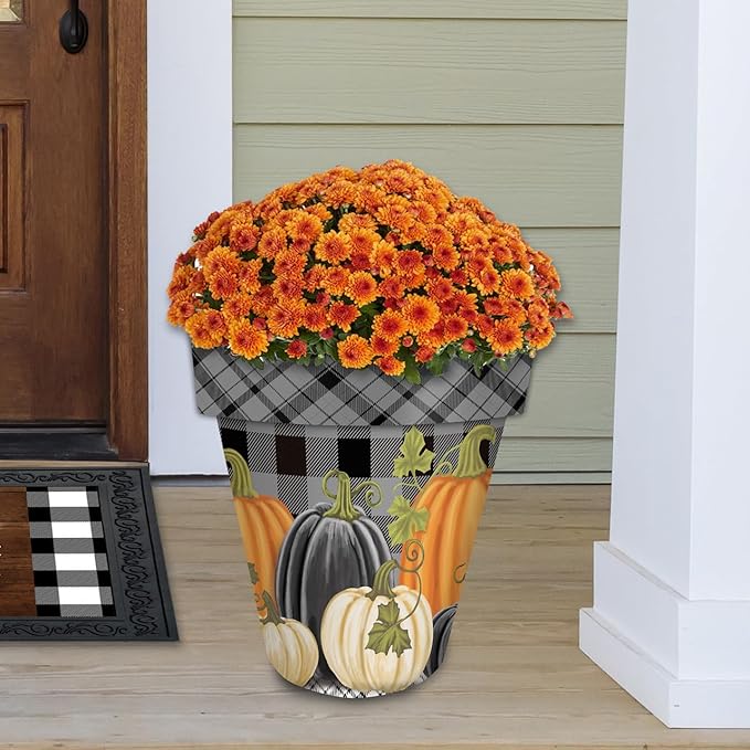 Briarwood Lane Fall Planter 14" x 15" x 15" Checkered Pumpkins Large for Fall Planter