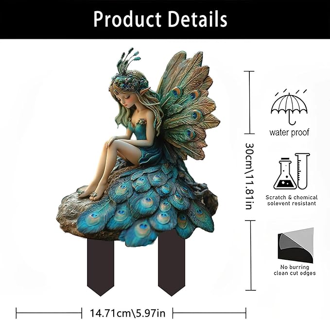 Bohemian Fairy Flower Pot Decoration, Flower Fairy Planter Pots Decor, Fairy Garden Accessories, Bohemian Fairy Flower Pot Decor for Home or Garden (Peacock Elf)