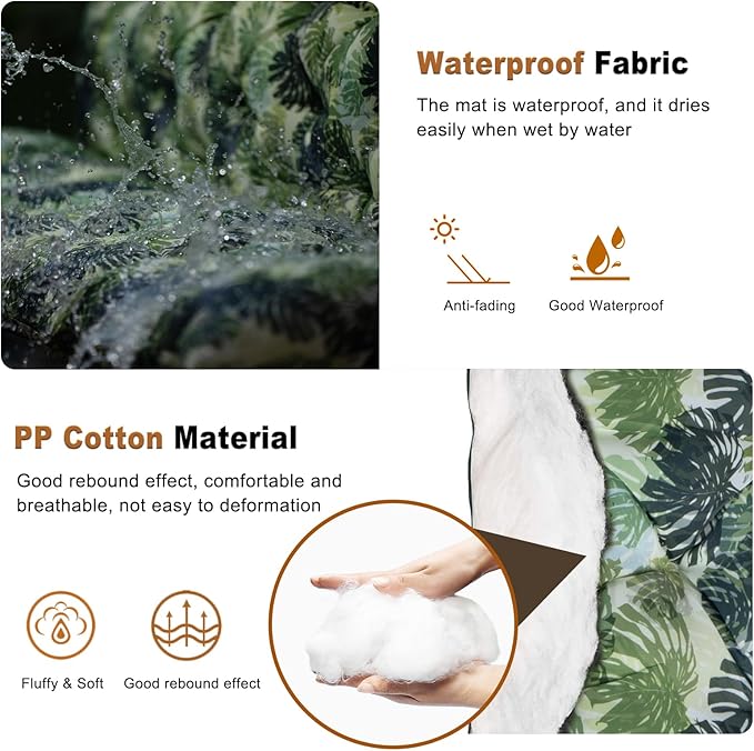 2-3 Seat Swing Replacement Cushion, Outdoor Bench Cushions with Backrest Thicken 4", Patio Furniture Garden Porch Loveseat Glider Pad Anti-Fading Waterproof (Palm Leaves, 40x47in)