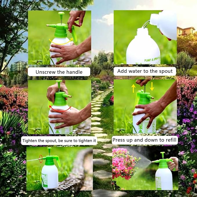 2 Pcs Garden Pump Sprayer, 0.5Gallon/68oz Hand-held Lawn Pressure Spray Bottle with Adjustable Nozzle (FKM Gasket Update)