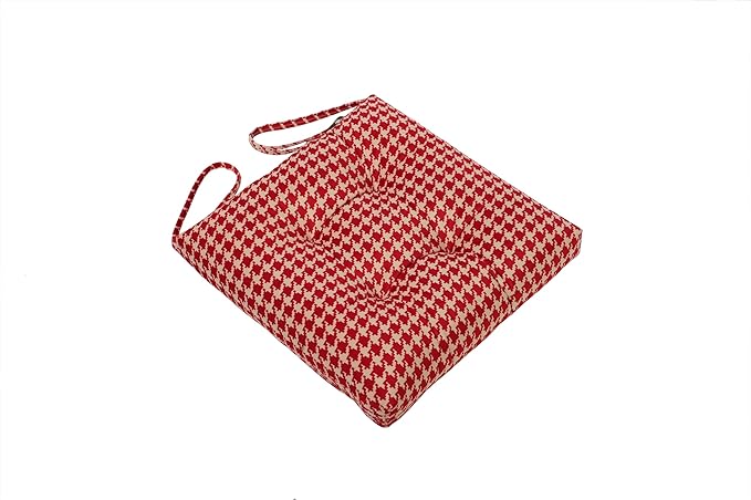 2-Pack Outdoor/Indoor Wicker Patio Seat Cushion Pad with Ties - Dining Chair Cushion, 17" x 17" (Red Houndstooth)