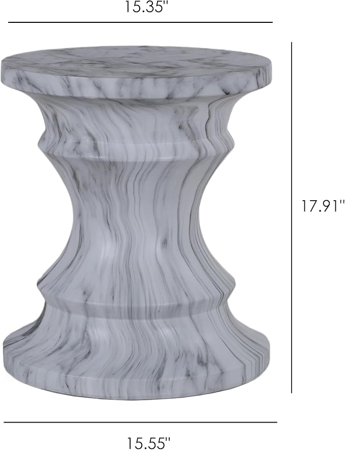 15.35" Cement End Tables for Patio,Modern Small Round Side Faux Terrazzo Accent Table,Tree Stump Garden Stool Drum Indoor and Outdoor,Light Grey