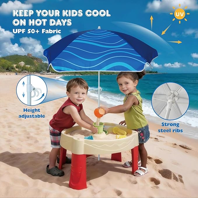 AMMSUN 5ft Seaside Umbrella for Sand Box and Water Table - Kids Durable Umbrellas for children Beach Camping Garden Outdoor Play Shade (5ft Navy Blue)