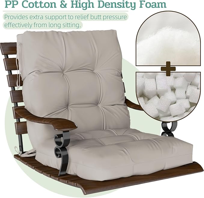 Outdoor Chair Cushions Set of 2, 42x21x4 Inch Patio Cushion for Dining/Rocking Chairs, High Back Soft Seat Pad with Ties, Indoor Outside Use, Fade-Resistant & Waterproof, Beige